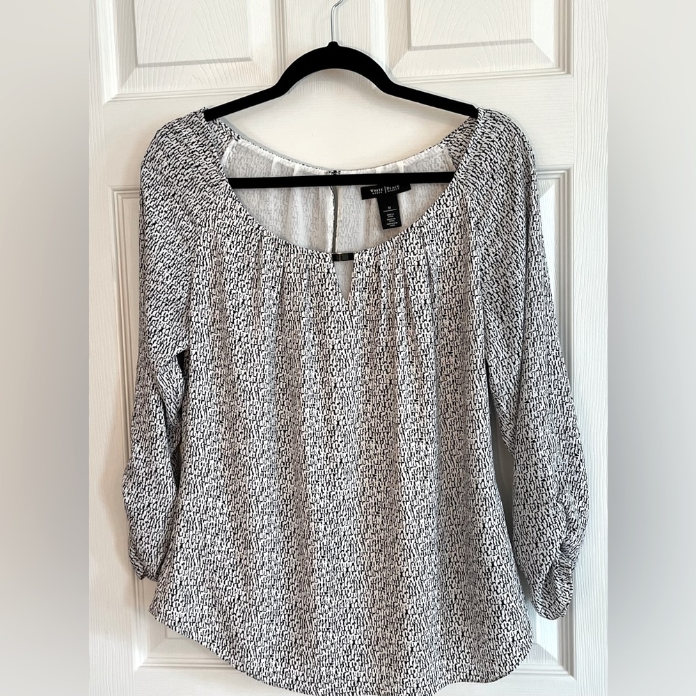 Women's Black and White Lined Blouse M